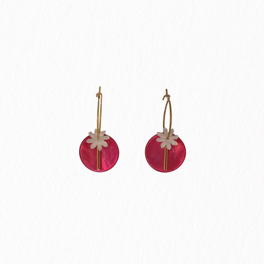 Boucles D'oreilles Peinture Sur Nacre - Occasion, Style Ethnique Argenté | Bijou Fantaisie Ancien