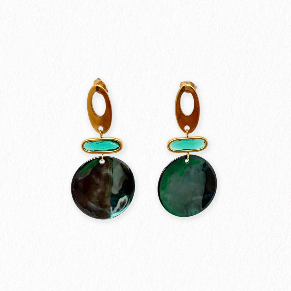 Boucles d’oreilles Lya vert émeraude en nacre - La Petite Sardine