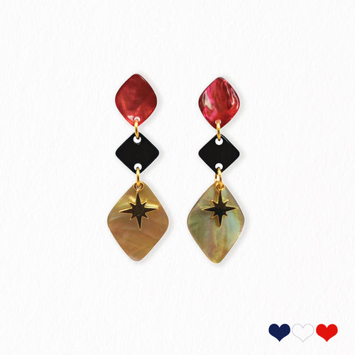 Boucles d'oreilles pendante La Petite Sardine en nacre brune et naturelle. La fabrication de ces boucles La Petite sardine est française.