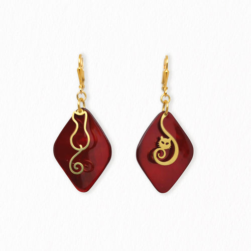 Boucles d'oreilles Dormeuses Chat asymétrique