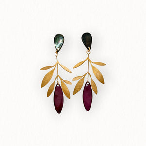 Boucles d’oreilles Alicia en nacre violette et dorée