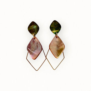 Boucles d’oreilles Philomène rose en nacre, losanges et finition dorée