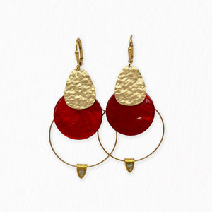 Boucles d’oreilles Margaret en nacre rouge et strass dorés