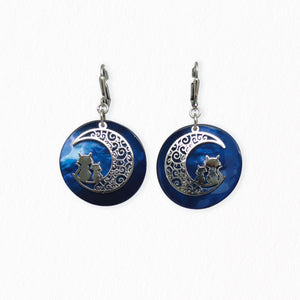 Boucles d'oreilles nacres Chats sur la lune