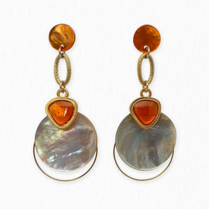 Boucles d’oreilles Adélaïde en nacre et émail orange